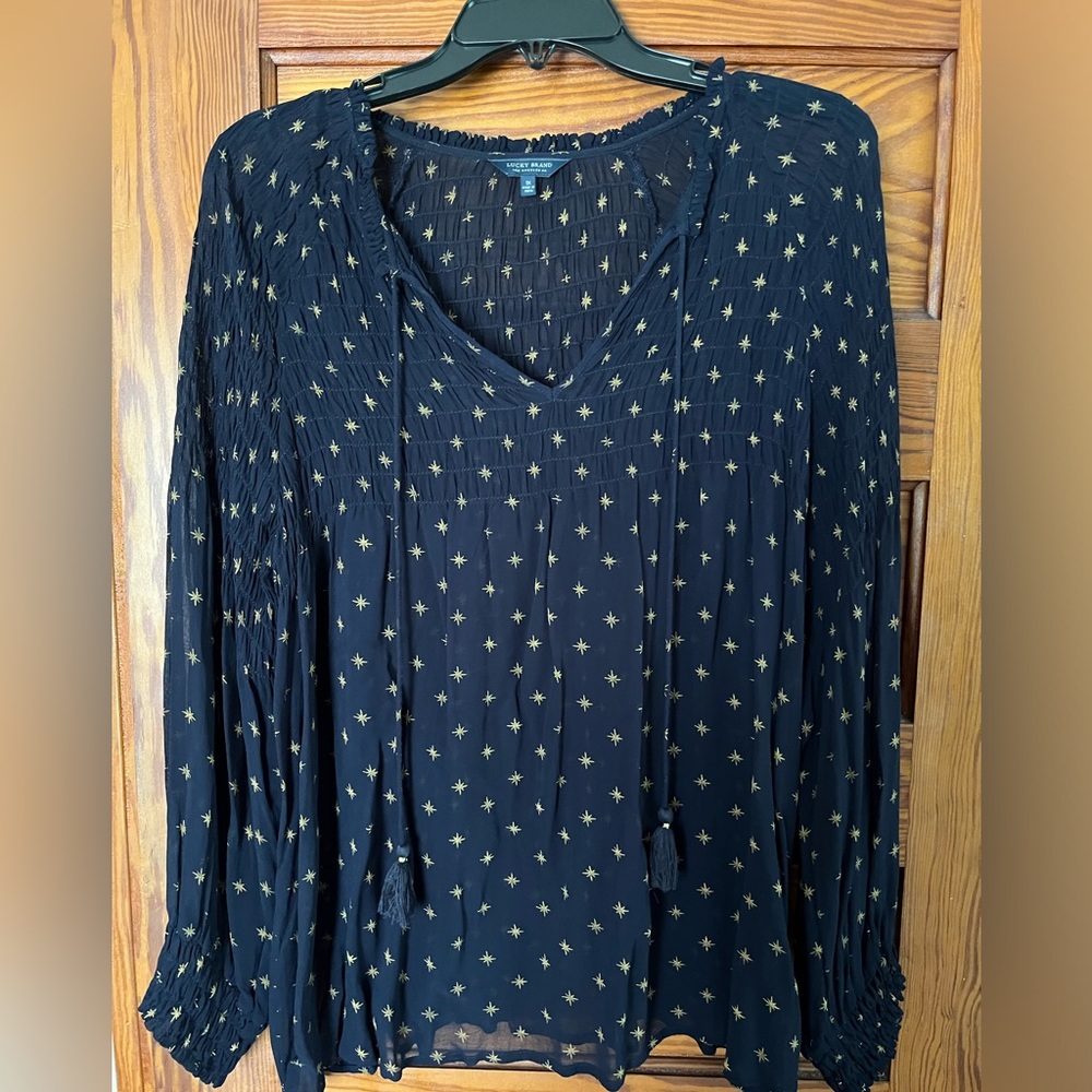 Lucky Brand semi sheer navy blouse, 1X